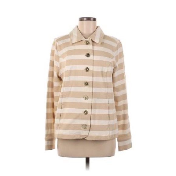 ISAAC MIZRAHI LIVE!- XS Stripped Beige and White Blazer SzXs - Picture 1 of 7